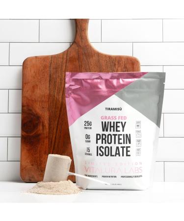 Vitalura Labs Grass-Fed Whey Protein Isolate - 25g Protein Per Serving - 100% Whey Isolate - NSF Content Certified - Tiramisu Flavored - No Fillers - Easy Digesting - 15 Servings