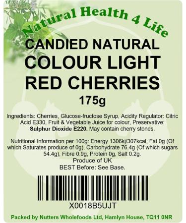 Natural Health 4 Life Cake Baking Ingredients Candied Whole Natural Light Red Coloured Glace Cherries 175 g in Bag (1 Bag) - Buy Online on GoSupps.com
