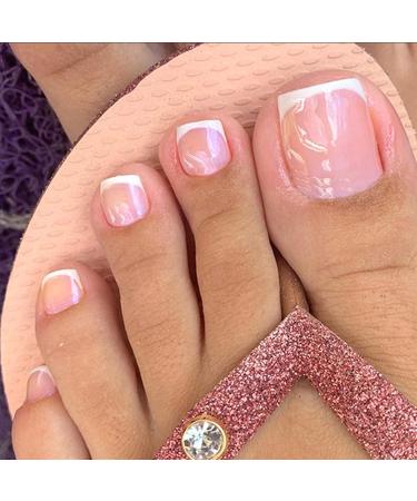 RODAKY 24PCS French Press On Toenails - Short Square Full Cover Glue On False Toe Nails for Women and Girls (Pink French) - Buy Online on GoSupps.com