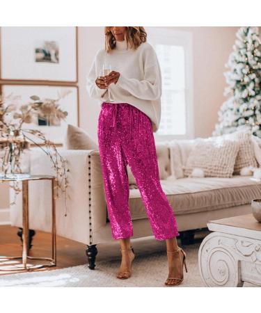 Duohropke Women's Sequin Pants - Gold & Silver Elegant Baggy Jogging Trousers | Vintage Disco & Party Fashion | XL Pink Leisure Wear - Buy Online on GoSupps.com