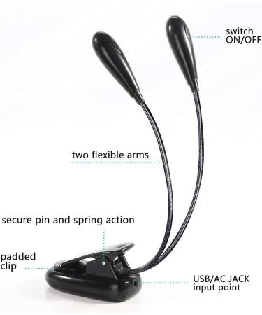 Portable LED Reading Lamp - 8 LED USB Clamping Light Flexible 360 Arm Ideal for Night Reading in Bed - Black - Buy Online on GoSupps.com