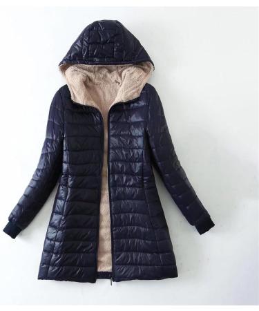 Hanxiulin Oversized Plush Jacket for Women | Warm Lined Fleece Winter Coat with Hood - Cuddly Comfort in Marine XL - Buy Online on GoSupps.com