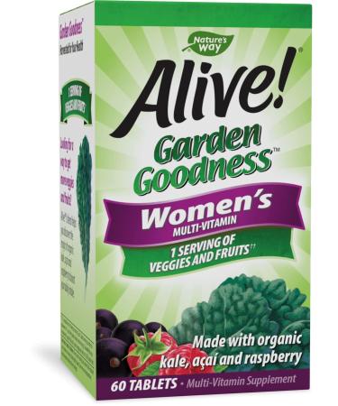 Nature's Way Alive! Garden Goodness Multivitamin for Women, 1 Serving Veggies & Fruits**, with Organic Kale, High Potency B-Vitamins, 60 Tablets Veggie & Fruit Blend 60 Count (Pack of 1)