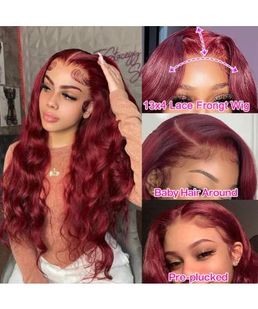 Burgundy Body Wave 24 Lace Front Human Hair Wig - HD Transparent Brazilian Virgin Hair, Pre-Plucked with Baby Hair - 150% Density - Red Glueless Wig for Black Women - Buy Online on GoSupps.com