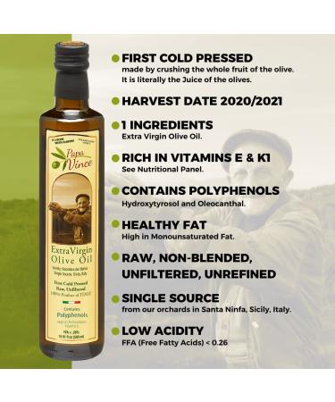 Papa Vince Olive Oil Extra Virgin - High Polyphenol, Unrefined, Sicilian Olive Oil from Italy - Keto & Paleo Friendly - Buy Online on GoSupps.com