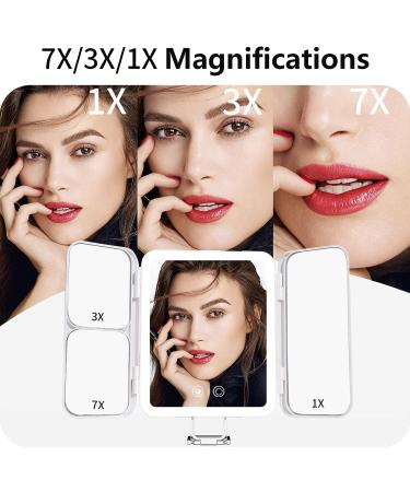 TOUCHFEEL Rechargeable LED Makeup Mirror - 1X/3X/7X Magnifying Vanity Mirror with 72 LED Lights - Portable & Touch Sensor Design - 3 Color Lights - White - Buy Online on GoSupps.com