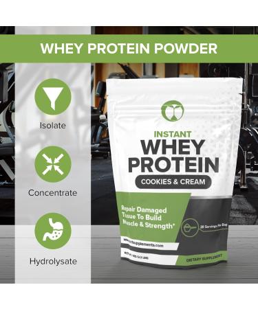 Whey Protein Powder - Cookies & Cream Flavor | Supports Muscle Growth & Recovery | 28 Servings | Isolate Concentrate & Hydrolysate Blend (2.2lbs) - Buy Internationally - Buy Online on GoSupps.com