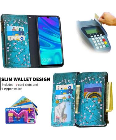 Miago 9 Card Slots Leather Cover for Huawei Y6 2019 | Colorful Zip Flip Wallet Case | Blue Flower PU Leather Protective Case - Buy Online on GoSupps.com