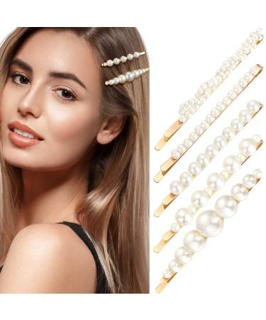 5 pieces of artificial pearls hair clips sweet artificial pearl hairpins Elegant faux pearl hair clipping bridal hair accessories for women girls