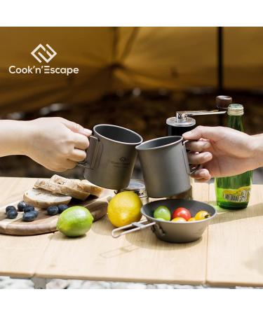 COOK'N'ESCAPE 375ml Titanium Camping Coffee Mug - Lightweight Cup with Foldable Handle for Outdoor Hiking and Cooking - Buy Online on GoSupps.com
