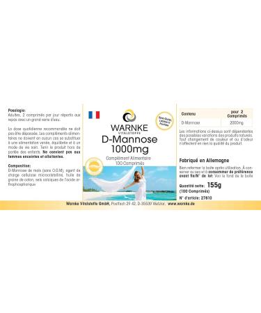 D-Mannose 1000mg Tablets - Highly Dosed Vegan Supplement - 100 Tablets by Warnke Vitalstoffe - Buy Online on GoSupps.com