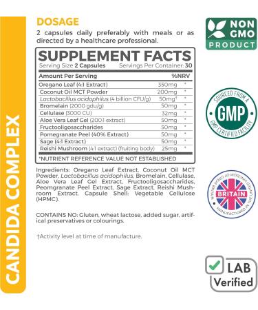 Candida Complex Supplement - Caprylic Acid, Oregano Oil & Probiotics - 60 Capsules (Non-GMO) | Support for Candida Overgrowth - No Pills - Buy Online on GoSupps.com