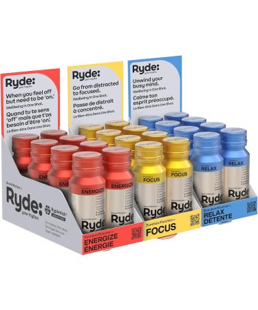Ryde Relax Shot | Raspberry Flavor | 8 pack of 60 ml Wellbeing shots | Calming Ginseng & Chamomile | Zero Calories Zero Sugar and Vegan Relax Shot (Raspberry Flavor) - Buy Online on GoSupps.com