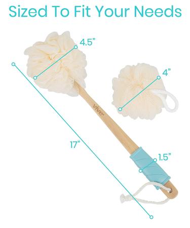 Vive Loofah Sponge Back Scrubber - Long Handled Exfoliating Bath Body Brush for Men and Women - Handheld Luffa Pouf on Stick - Ideal for Body and Face Washing - Spa Wash Lufa - 1 Count - Buy Online on GoSupps.com