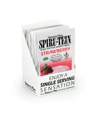 NaturesPlus SPIRU-TEIN Protein Powder Meal - Strawberry - 8 Packets - Plant-Based Protein Shake - Non-GMO Vegetarian Gluten Free - 8 Servings