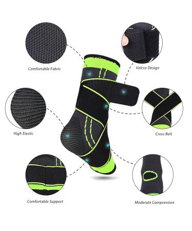 Adjustable Compression Ankle Brace - Strong Sports Support - 1 Pair (Black) - International Shipping - Buy Online on GoSupps.com