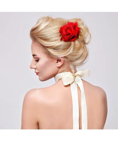 Women Rose Flower Hair Clip & Sequins Fabric Folding Fan Set for Flamenco Dancer Costume & Halloween Cosplay - Buy Online on GoSupps.com