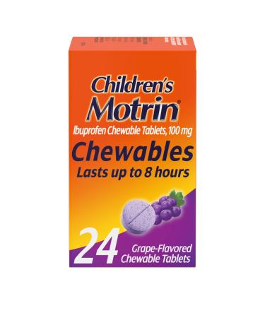 Motrin Children's Chewable Tablets with Ibuprofen Kids' Fever Reducer & Pain Reliever for Sore Throat Fever Toothache & Pain Relief Grape Flavor 24 Ct