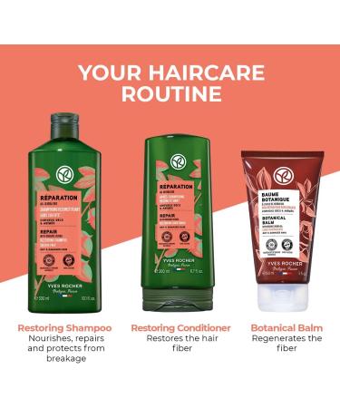 Yves Rocher Repair & Restoring Hair Care Gift Set | For Dry & Damaged Hair with Organic Jojoba Oil | 4-piece Routine Set including Restoring Shampoo (300 ml) Restoring Conditioner (200 ml) Botanical Balm Leave-in Repair Care (150 ml) & a Free Pouch | Made - Buy Online on GoSupps.com