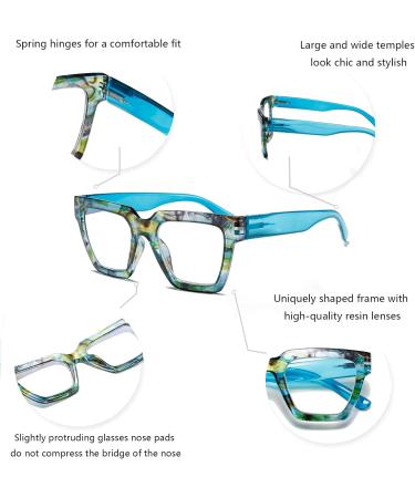 Hubeye Square Reading Glasses for Women - Spring Hinged Oprah Style +3.0 Diopter - 2 Pairs 2 Color Mixes - Shop Internationally - Buy Online on GoSupps.com