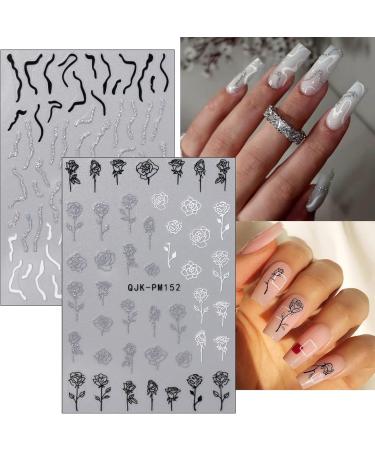 JMEOWIO 10 Sheets Glitter Black White Flower Nail Art Stickers Decals Self-Adhesive Cute Rose Nail Supplies Nail Art Design Decoration Accessories - Buy Online on GoSupps.com