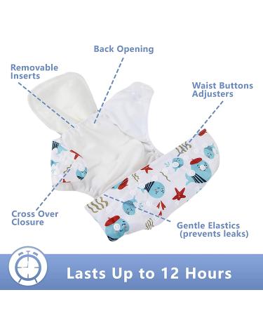 Leekalos Cloth Diapers Reusable with Bamboo Inserts & Wet Bag - Undersea Design for Boys and Girls - Buy Online on GoSupps.com