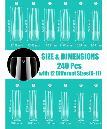 Deciniee 240Pcs Gel Nail Tips | Full Cover Square Straight False Nails for Extensions | Professional Clear Tips for Acrylic Nails - Salon Quality - Buy Online on GoSupps.com