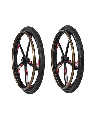 24inch Wheelchair Rear Wheels 1 Pair Solid PU Wheelchair Wheels Magnesium Alloy Wheel Hub Aluminum Alloy Hand Push Ring Suitable for Electric Wheelchair Replacement Accessory