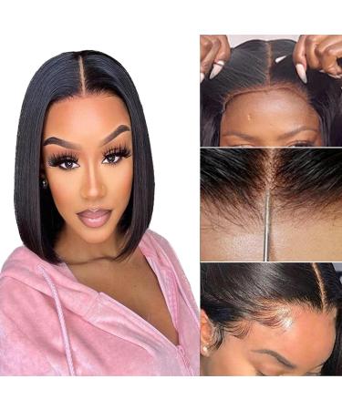 MEGALOOK Short Straight Bob Wigs 13x4 Lace Front Human Hair Wig 180% Brazilian Virgin Human Hair Bob Human Hair Wigs For Black Women Wear and Go Glueless Wigs Natural Black Color(10inch) 10 Inch 13x4 Bob Lace Wig