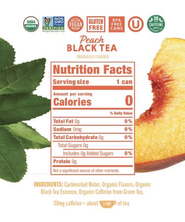 Nixie Sparkling Water Peach Black Tea Lightly Caffeinated (30mg) | 12 fl oz cans 24 pack | Organic Non-GMO 0 Calories 0 Sugar 0 Sodium - Buy Online on GoSupps.com