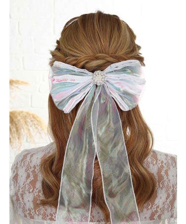 Vakkery Bridal Hair Bow Veil Organza Bow Hair Clip with Sequins Wedding Bachelorette Party Decoration Hair Accessories for Women