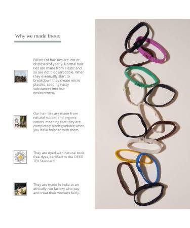 Wild & Stone Biodegradable Organic Cotton Hair Bands - Pack of 6 | Plastic-Free Elastic Ties for No Crease Ponytails (Black) - Buy Online on GoSupps.com