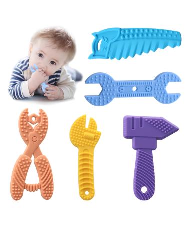 5 PCS Baby Teething Toys - Silicone Chew Teether Toddler Toy - Newborn Infant Sensory Babies Shower Gifts for 0 3 6 8 9 12 18 Month 1 One Year Old Girls Boys Kids Soft Development BPA Free
