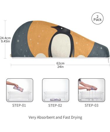 Sun Penguin Hair Towel 2 Pack | Super Absorbent Quick Dry Hair Turbans for Women & Girls - Buy Online on GoSupps.com