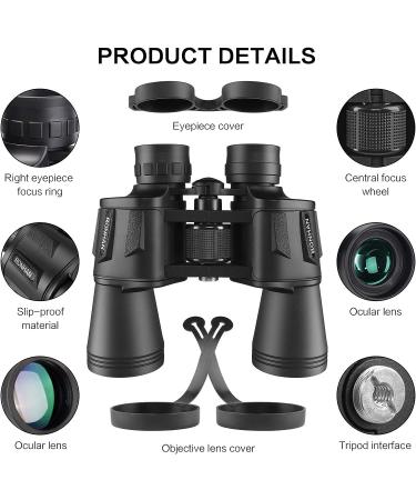20x50 High Power Binoculars for Adults - Military Compact HD Professional Waterproof Telescope for Bird Watching, Hunting, Stargazing - with Carrying Case, Strap - Black - Buy Online on GoSupps.com