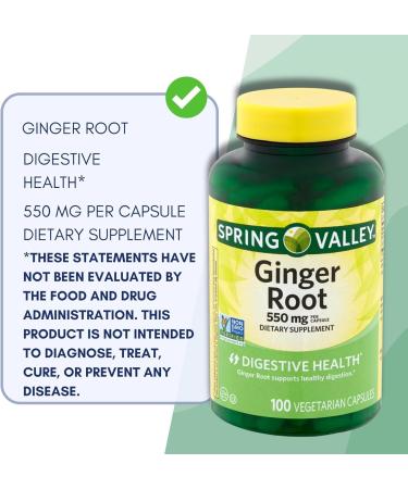 Spring Valley Ginger Root 550mg Dietary Supplement Capsules Digestive Health 100 Count per Bottle (Pack of 2) Set with Basket Goods Store Polybag (1) - Buy Online on GoSupps.com