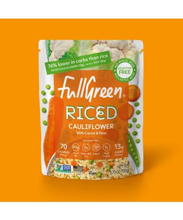Fullgreen Riced Cauliflower with Carrots and Peas - Keto Friendly Non-GMO, Preservative-Free, Shelf-Stable (6 Pouches) - Buy Online on GoSupps.com