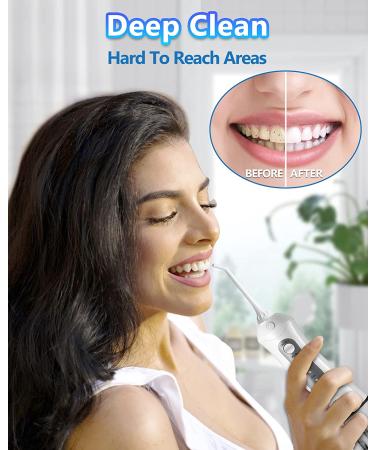Cordless Water Flosser - Portable Oral Irrigator with 3 Modes, 4 Tips, Rechargeable & Waterproof - Teeth Cleaner for Braces & Bridges - 300ML Tank - Grey - Buy Online on GoSupps.com