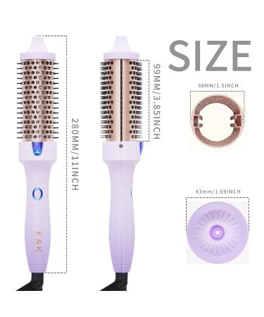 K&K 1.5 Inch Thermal Brush - Volumizing Heated Curling Iron with Ceramic Tourmaline - Quick Heating & Dual Voltage - Silky Smooth Hair - Purple - Buy Online on GoSupps.com