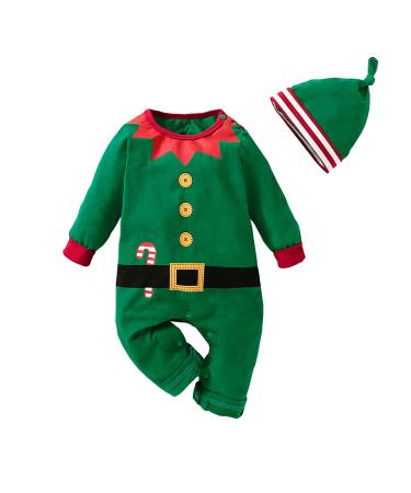 LIKPOJA Newborn Baby First Christmas Elf Outfit One-Pieces Baby Christmas Dress Up Santa Costume with Elf Hat for Toddler Baby Girls and Baby Boys 0-3 Months Christmas Elf Outfit B