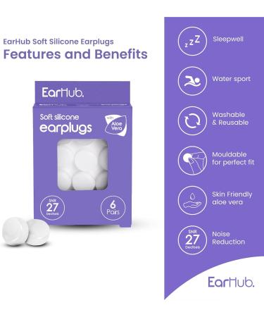 EarHub Sleepwell Soft Premium Silicone Earplugs - 6 Pairs, Reusable & Custom Fit for Sleep, Travel, Water Sports, Work, Study & Concerts. Includes Travel Case - Buy Online on GoSupps.com