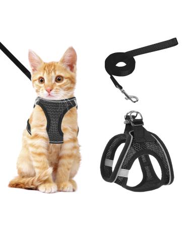 Lollanda cat dishes with leash adjustable soft kitten vest with reflective strip super little kitten cat dishes (S black) s black