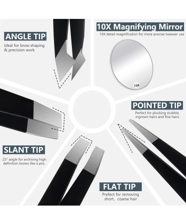 WangSelect Tweezers Set and 10X Magnifying Mirror Portable Magnified Travel Mirror and Professional Stainless Steel Tweezers Kit for Eyebrows Grooming Facial Hair Splinter and Ingrown Hair Removal - Buy Online on GoSupps.com