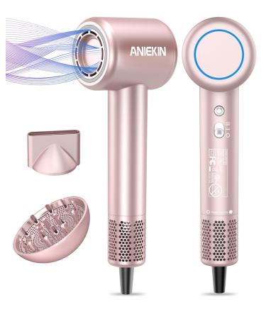 ANIEKIN Hair Blow Dryer 110 000 RPM Fast Drying Ionic Blow Dryer Thermo Control and Quiet Blow Dryer with Magnetic Diffuser for Home and Travel Use Pink