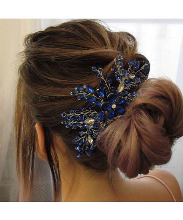 BERYUAN Women Royal Sapphire Opal Hair Comb Bridal Blue Crystal Flower Wedding Hair Accessory Gift for Her Party Headpiece for Bride Bridesmaid Girls(Blue)
