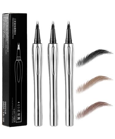 3 Pcs Cooklesa Eyebrow Natural Waterproof Eyebrow Pen with Microfine Tip 2-in-1 Dual-Ended Microblading Eyebrow Pen Two-Pronged Eyebrow Pencil (3 Colors)