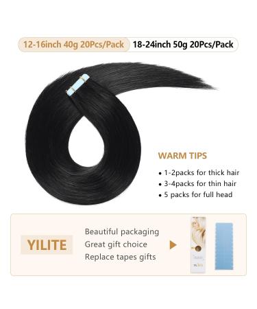 Yilite Tape Extensions Real Hair - Jet Black 60cm 20 Pieces 50g - Invisible Silky Straight Skin Weft Tape-In Extensions - Buy Online on GoSupps.com