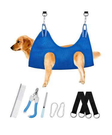 Grooming Hammock for Cats and Dogs, Pet Grooming Sling for Nail Cutting and Ear Care, Recommended by Groomers Small Blue