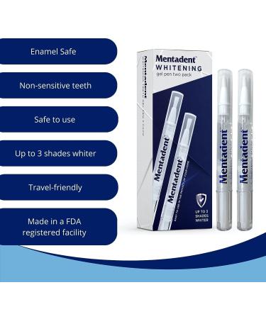 Mentadent Teeth Whitening Pen (2 Pens) - Enamel Safe Stain Remover for a Beautiful Smile - Non-Toxic & Effective Formula - Easy, Painless, and Travel-Friendly - Buy Online on GoSupps.com