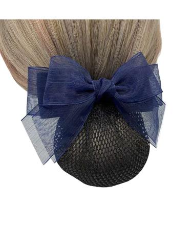 UUYYEO Hair Snood Net Barrette Mesh Clip Hairnet Bun Cover Bow Headdress Hair Accessories for Lady Women Blue